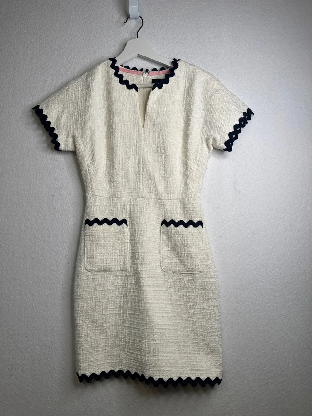 J.Crew Ivory Tweed Dress with Navy Rickrack, 0P